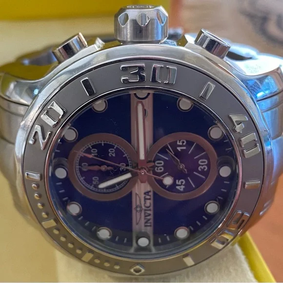 Invicta Silver and Blue Chronograph Watch